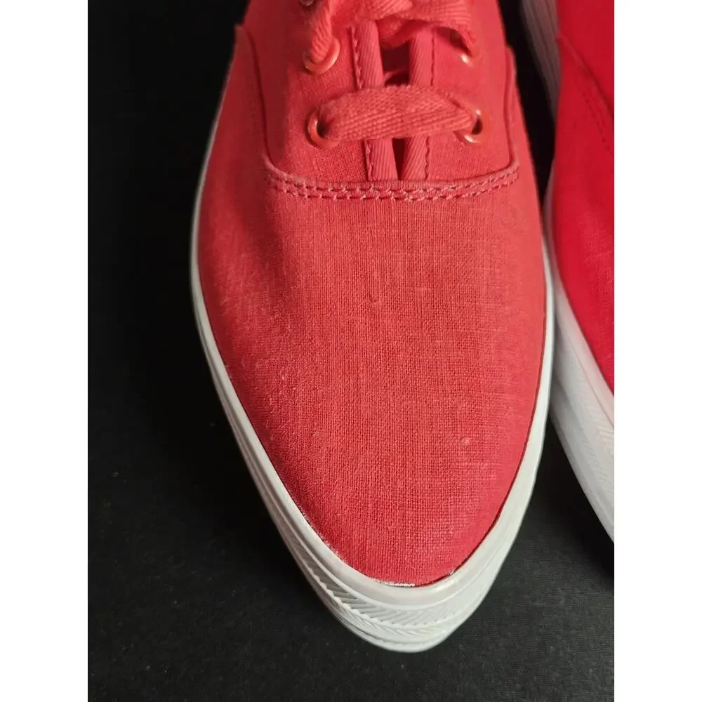 KEDS Women's 7 Red Linen Point Lace Up Sneakers New Blemishes